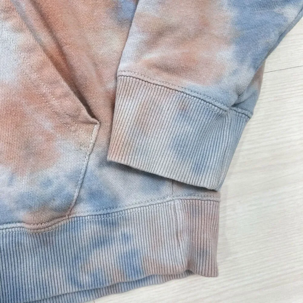 True Religion Hoodie Mens Small Tie Dye Blue Logo Spell Out Sleeves Pockets